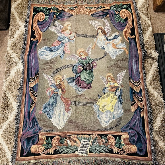 Tapestry blanket! Guardian angels woven, afghan, knit decorative, throw blanket! - Picture 1 of 5